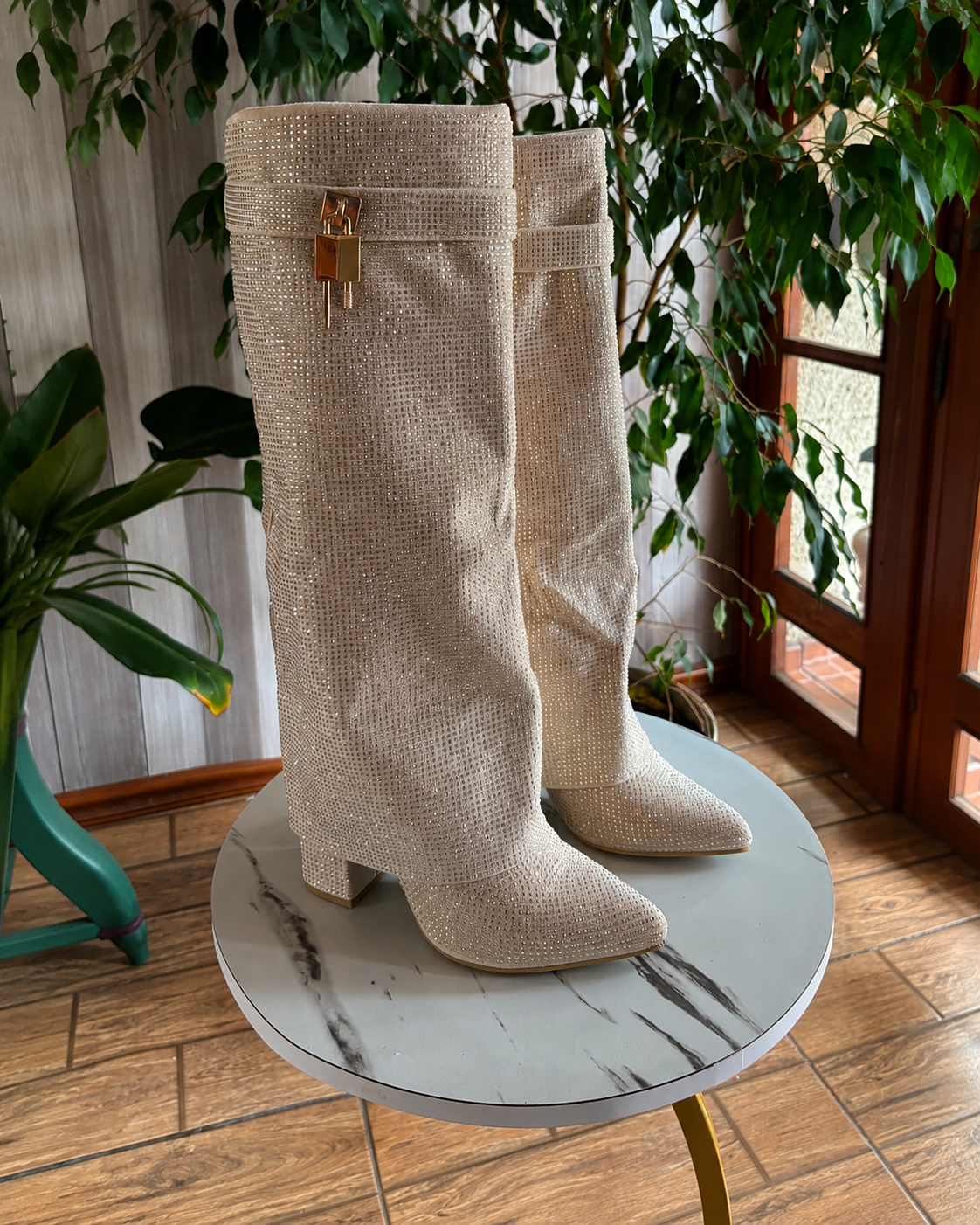 Bota Dorada/Beige Con Brillo